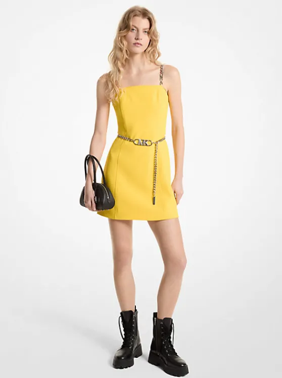 Michael Kors Stretch Crepe Belted Mini Dress BRIGHTDANDELION New