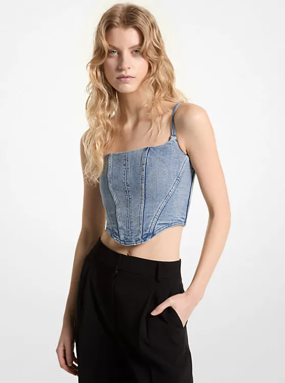 Michael Kors Stretch Denim Bustier Top BLUEVINTAGEWASH Discount