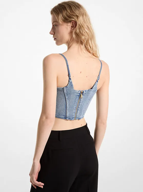 Michael Kors Stretch Denim Bustier Top BLUEVINTAGEWASH Discount