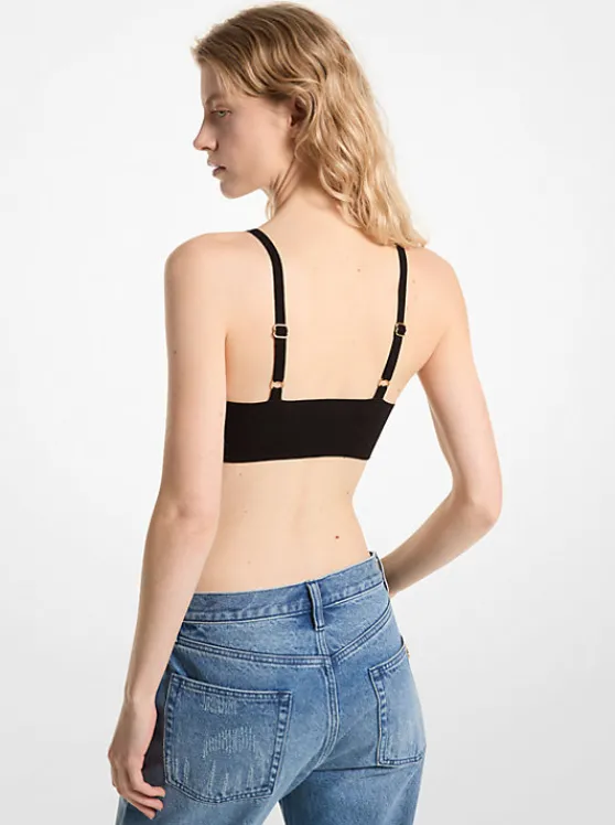 Michael Kors Stretch Knit Bra Top BLACK Best Sale