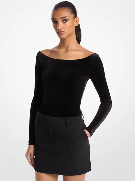 Michael Kors Stretch Velvet Bodysuit BLACK New