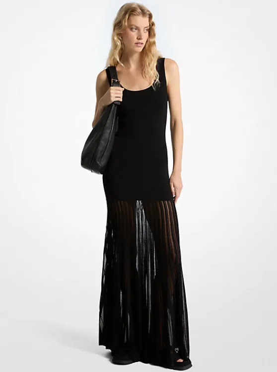 Michael Kors Stretch Viscose Blend Sheer Maxi Dress BLACK Best Sale