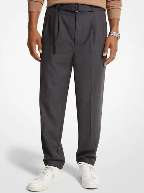 Michael Kors Stretch Wool Flannel Belted Trousers CHARCOAL Sale