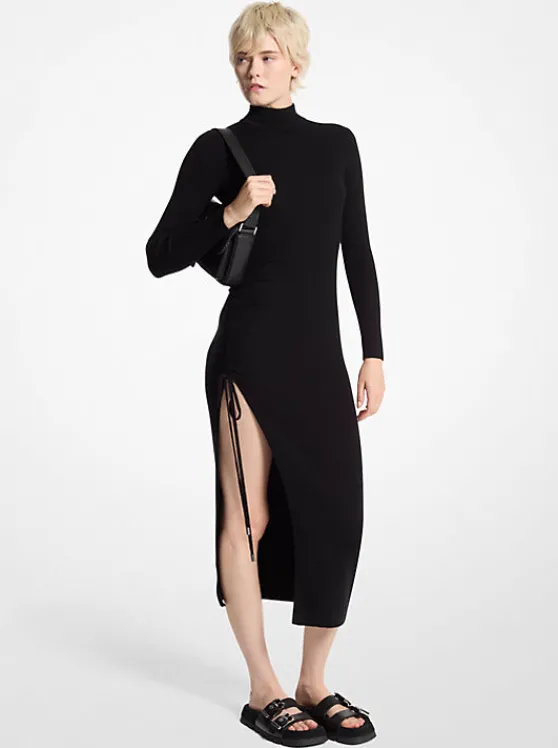 Michael Kors Stretch Wool Ruched Dress BLACK Clearance