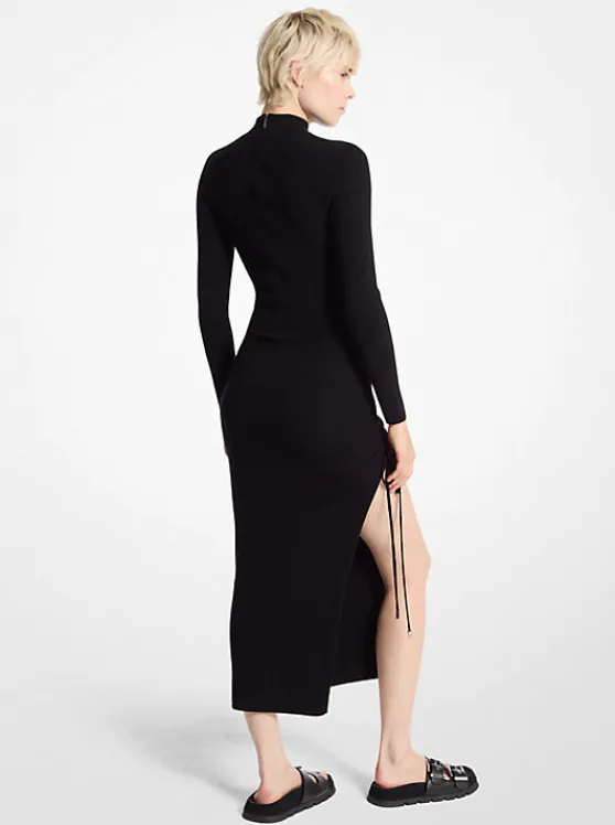 Michael Kors Stretch Wool Ruched Dress BLACK Clearance