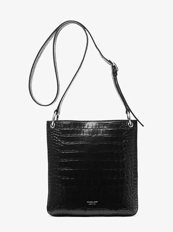 Michael Kors Tate Small Crocodile Embossed Patent Leather Crossbody Bag BLACK Best Sale