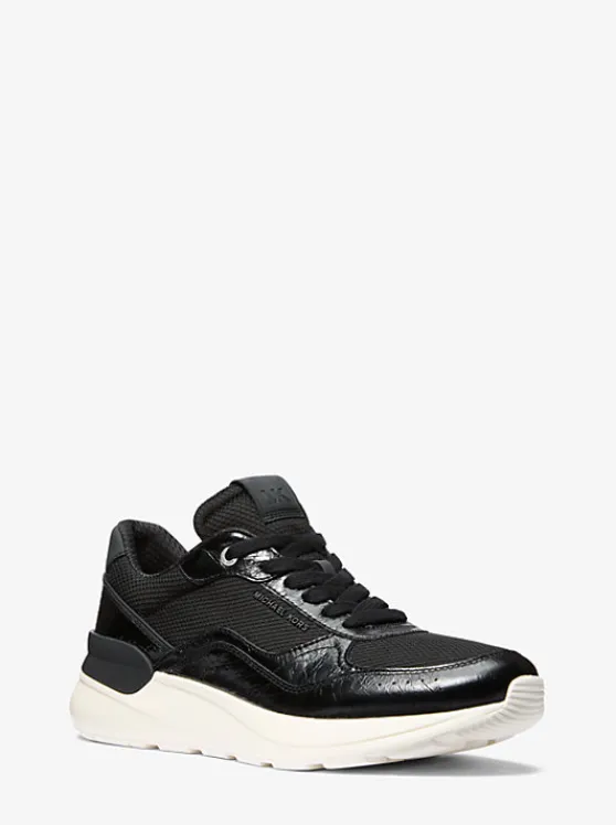 Michael Kors Trevor Leather and Stretch Knit Trainer BLACK Best Sale