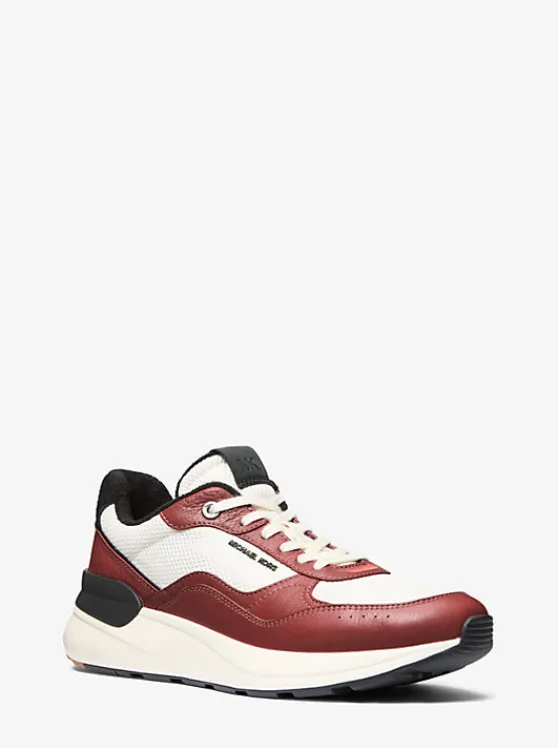 Michael Kors Trevor Leather and Stretch Knit Trainer DARKBRANDYMULTI Clearance