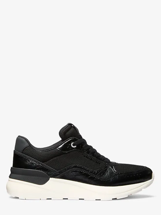 Michael Kors Trevor Leather and Stretch Knit Trainer BLACK Best Sale