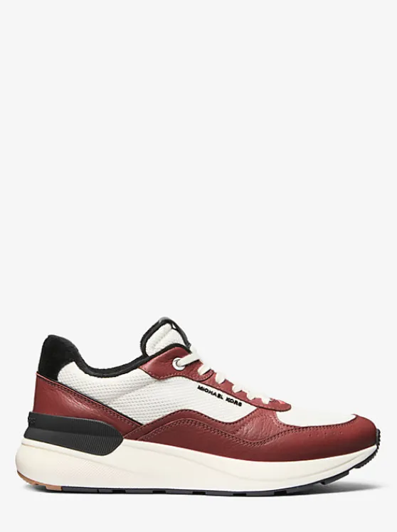 Michael Kors Trevor Leather and Stretch Knit Trainer DARKBRANDYMULTI Clearance