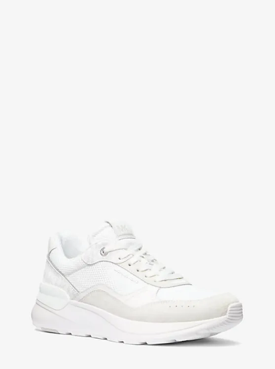 Michael Kors Trevor Mixed-Media Trainer BRIGHTWHT Fashion