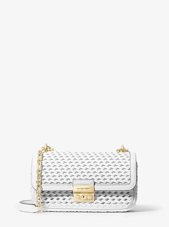 Michael Kors Tribeca Small Hand-Woven Leather Shoulder Bag OPTICWHITE Online