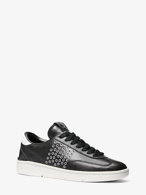 Michael Kors Wilton Grommeted Leather Sneaker BLACK Flash Sale