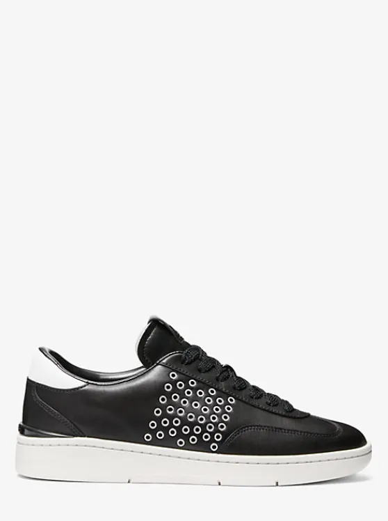 Michael Kors Wilton Grommeted Leather Sneaker BLACK Flash Sale