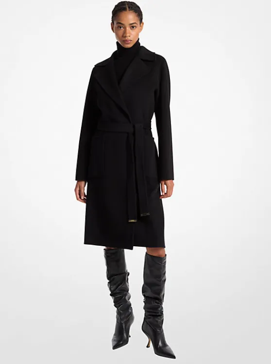 Michael Kors Wool Blend Wrap Coat BLACK Online