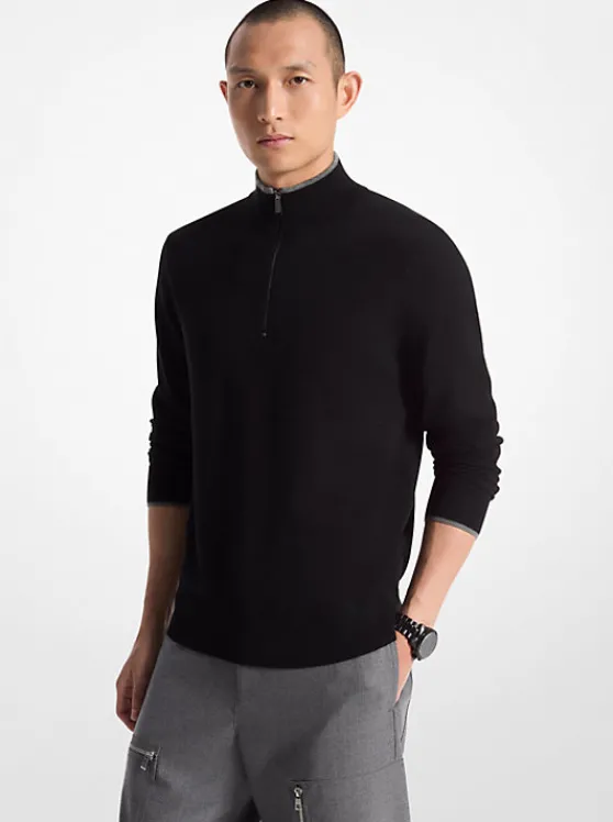 Michael Kors Wool Half-Zip Sweater BLACK Cheap