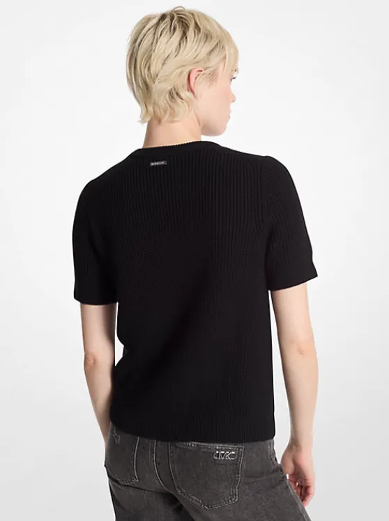 Michael Kors Wool Short-Sleeve Sweater BLACK Fashion