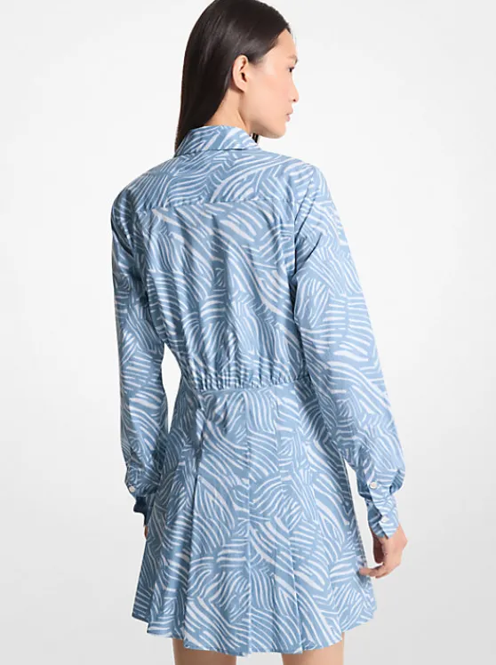 Michael Kors Zebra Print Stretch Cotton Poplin Shirtdress CHAMBRAY Best Sale